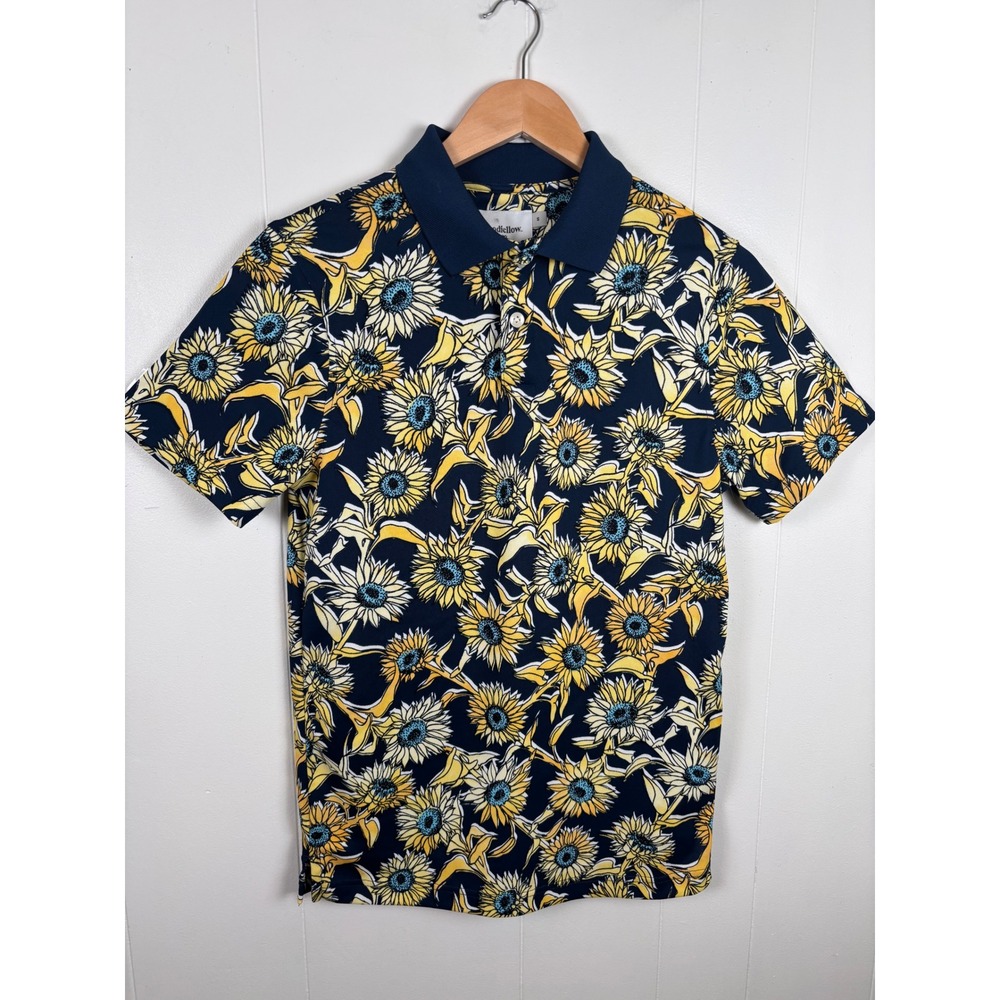 Goodfellow & Co Floral‎ Polo Shirt Sunflower Print Short Sleeve Casual Mens S